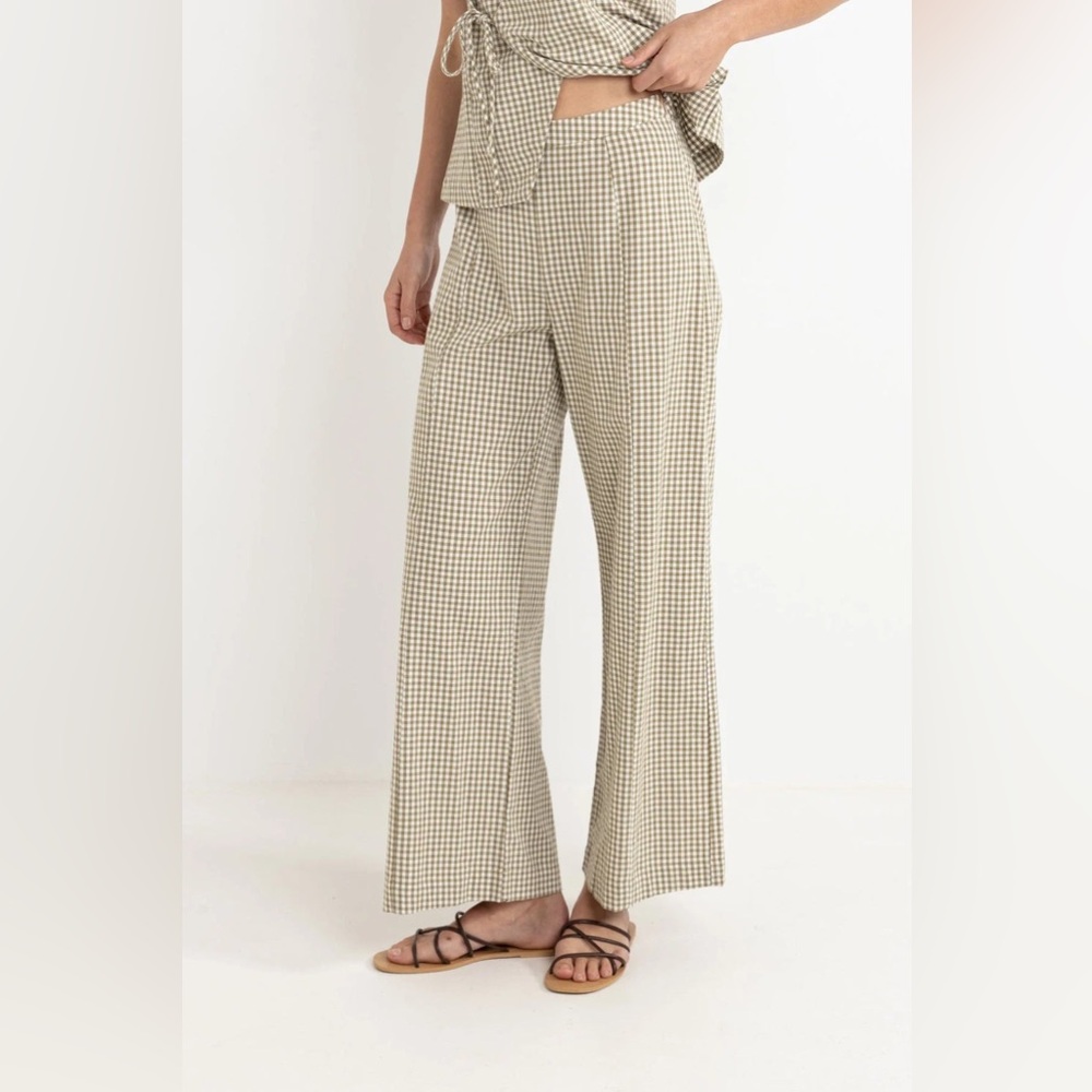 Rhythm Lola Check Wide Leg Pants in Olive